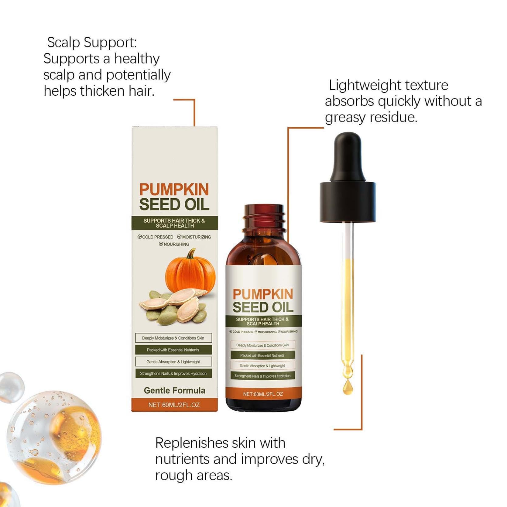 Pumpkin Seed Oil 100% czysty olejek z pestek dyni, do nawilżania i naprawy suchych, zniszczonych włosów, stymuluje wzrost włosów i zapobiega wypadaniu włosów (3)