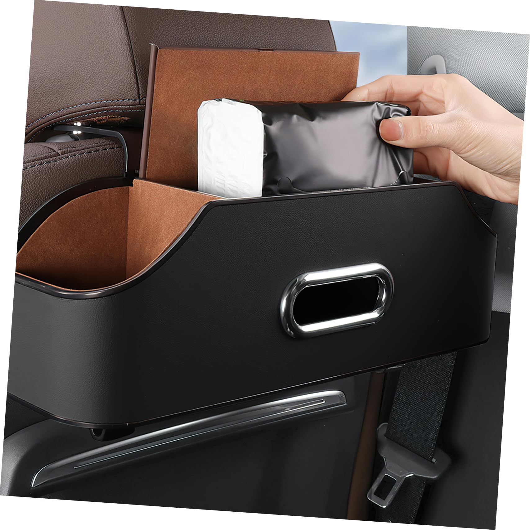 Cabilock Organizador para Asiento Trasero de Coche Caja de Almacenamiento de Artificial Portavasos Instalación Compartimentos Multiples Duradero Accesorios para Automóvil