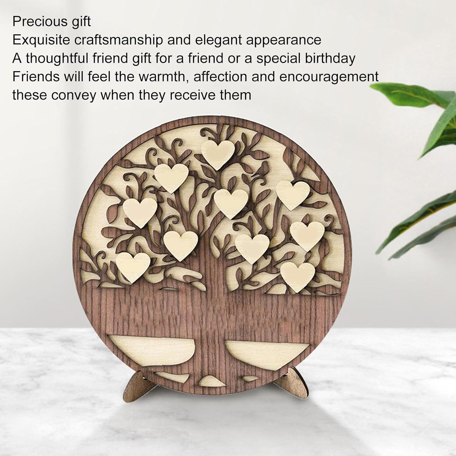 4-Pack Wooden Family Tree Name Frames – Engraved Desktop Ornaments with Heart & Tree Motifs for Home Decor & Gifting