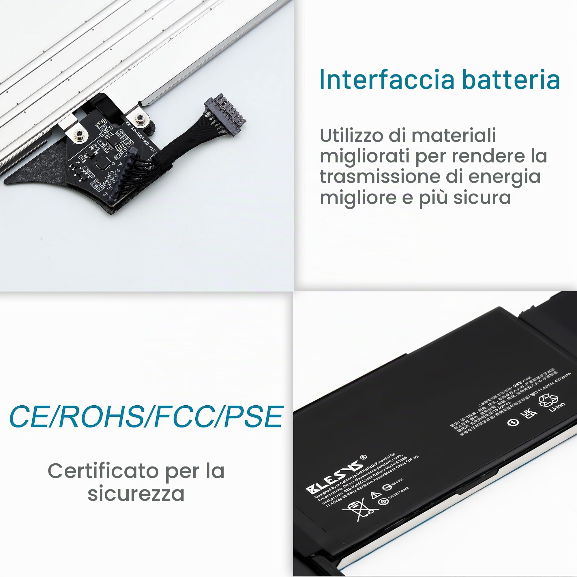 BLESYS A1932 A1965 Batteria di ricambio per MacBook Air 13 pollici Retina A1932 (2018-2019) A2179 2020 EMC 3184 EMC 3302 notebook [Li-Polymer Battery 11,4V 49,9Wh]