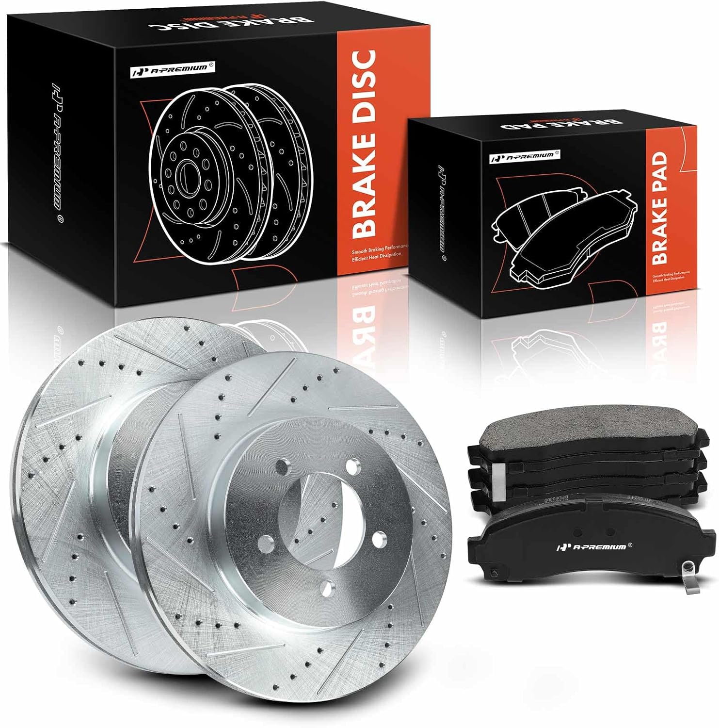 A-Premium 12.02 in (305.20 mm) Front Drilled and Slotted Disc Brake Rotors + Ceramic Pads Kit Compatible with Select Ford & Mercury Models - Explorer 2002-2005, Mountaineer 2002-2005, 6-PC Set