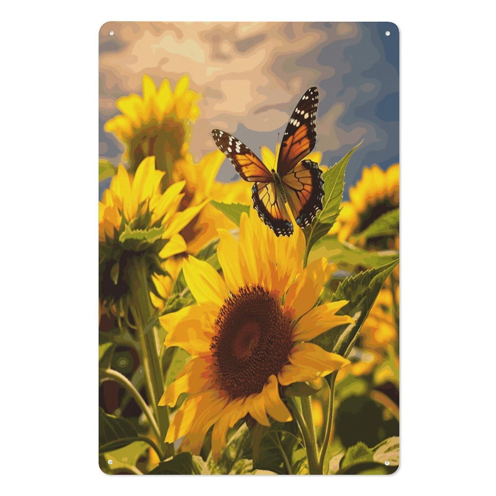 Adfgyerh Style Sunflower Butterfly Tin Sign Hanging Art Prints,Wall Decor For Gifting And Party Decoration 7.9X11.8 Inch,Wall Art For Home Garden Greenhouse Living Room Bedroom Yard