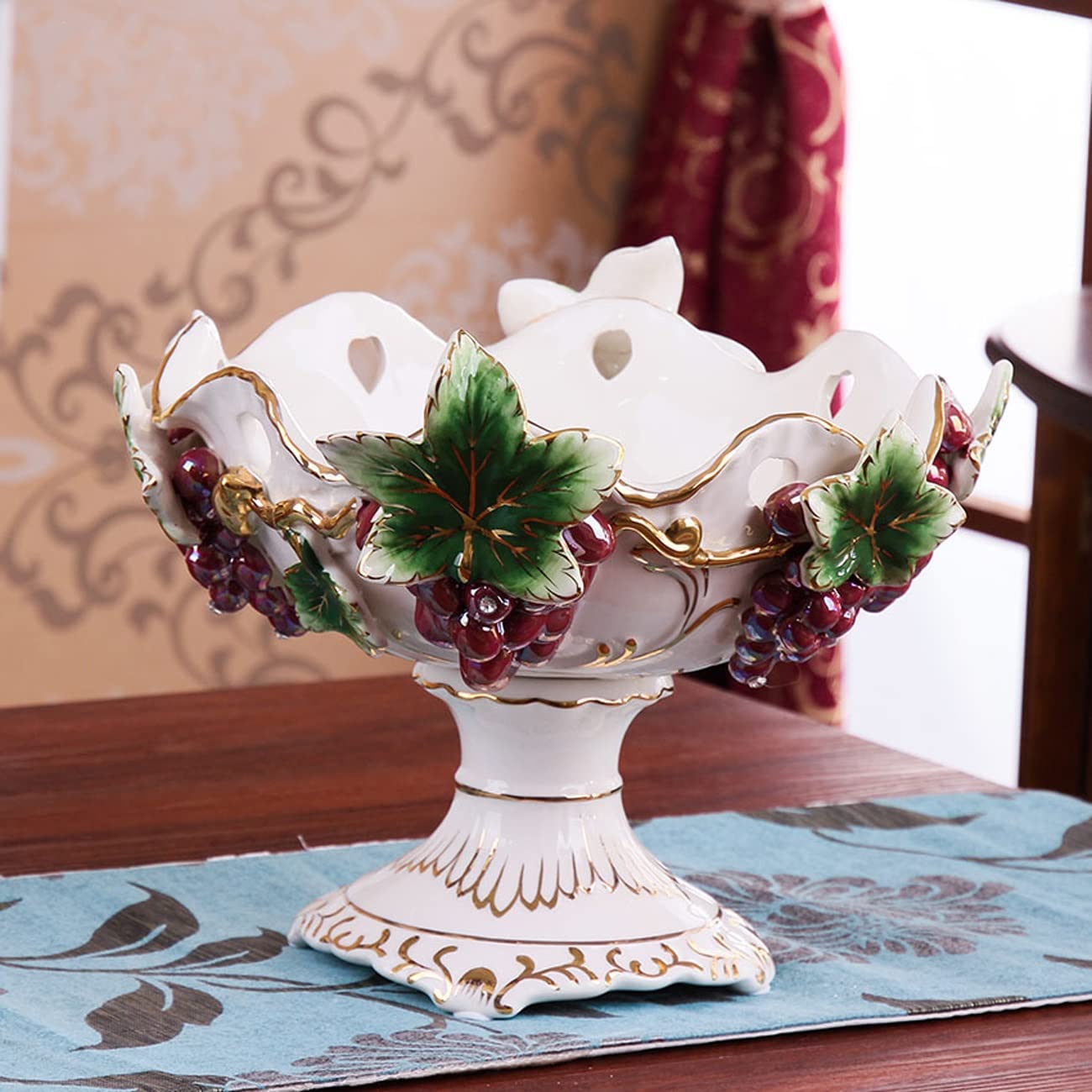 Miska na owoce, Porcelanowy styl dworski cukierki orzechy talerz dekoracja winogron taca, wysokiej klasy przekąski kompot jagoda kosz na owoce(Lime)