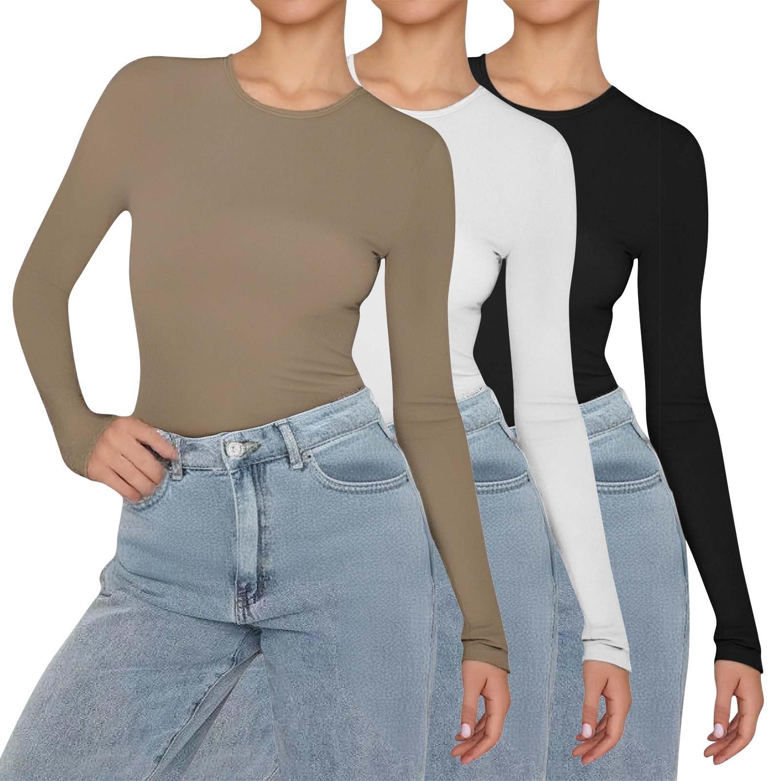 Blouse Femme À Manches Longues Et Col Rond pour Femmes 3 Pièces, Couleur Unie, La, Décontracté Chemise Noel Haut Rose Chic Longue Manche Courte Chemisier Ballon Ladies Sweatshirts