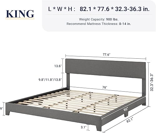 Miniatura 61 de Allewie Base de cama Queen con cabecera ajustable, plataforma de piel sintética con listones de madera, base de colchón resistente, no necesita