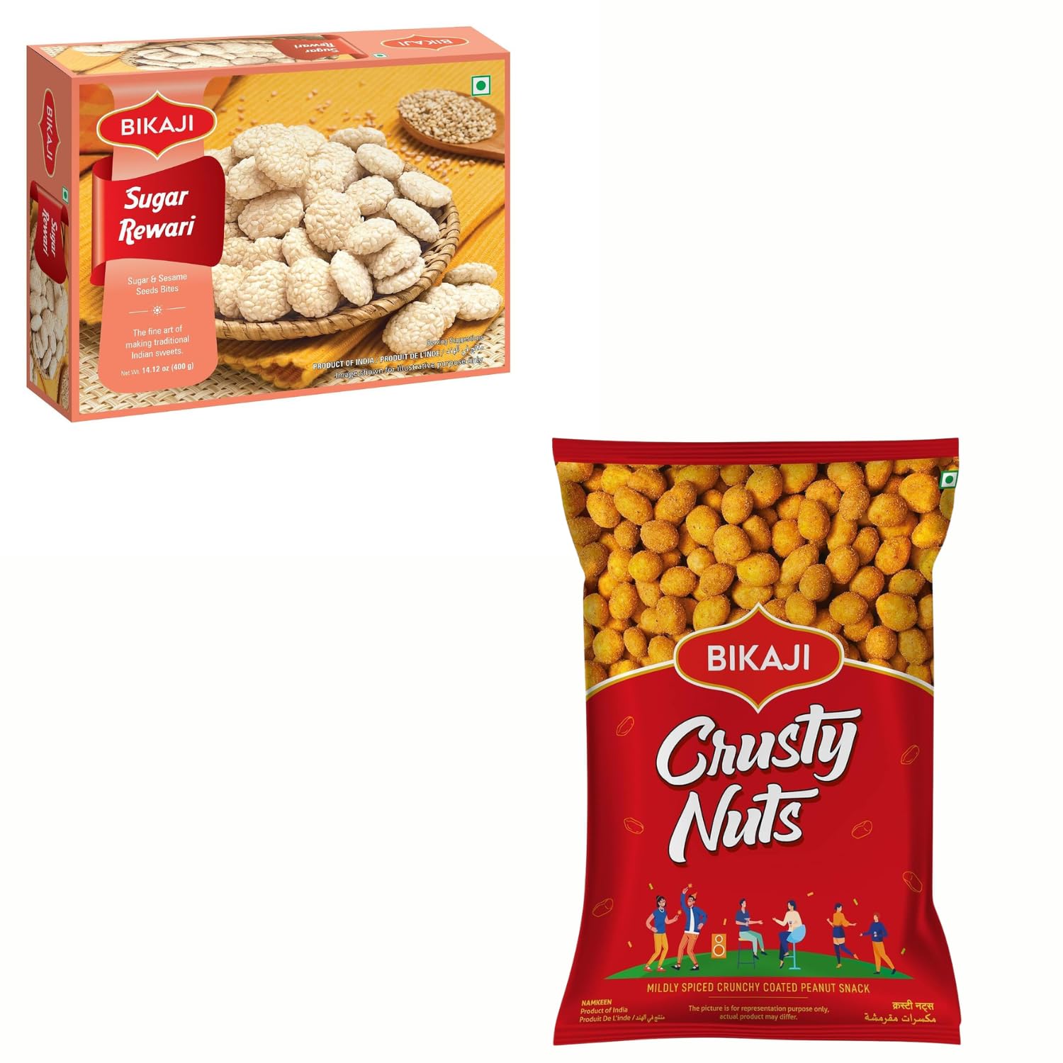 Bikaji Sugar Rewari & Crusty Nuts Combo Pack | Traditional Indian Snacks & Sweets | Tea-Time & Festive Gifting