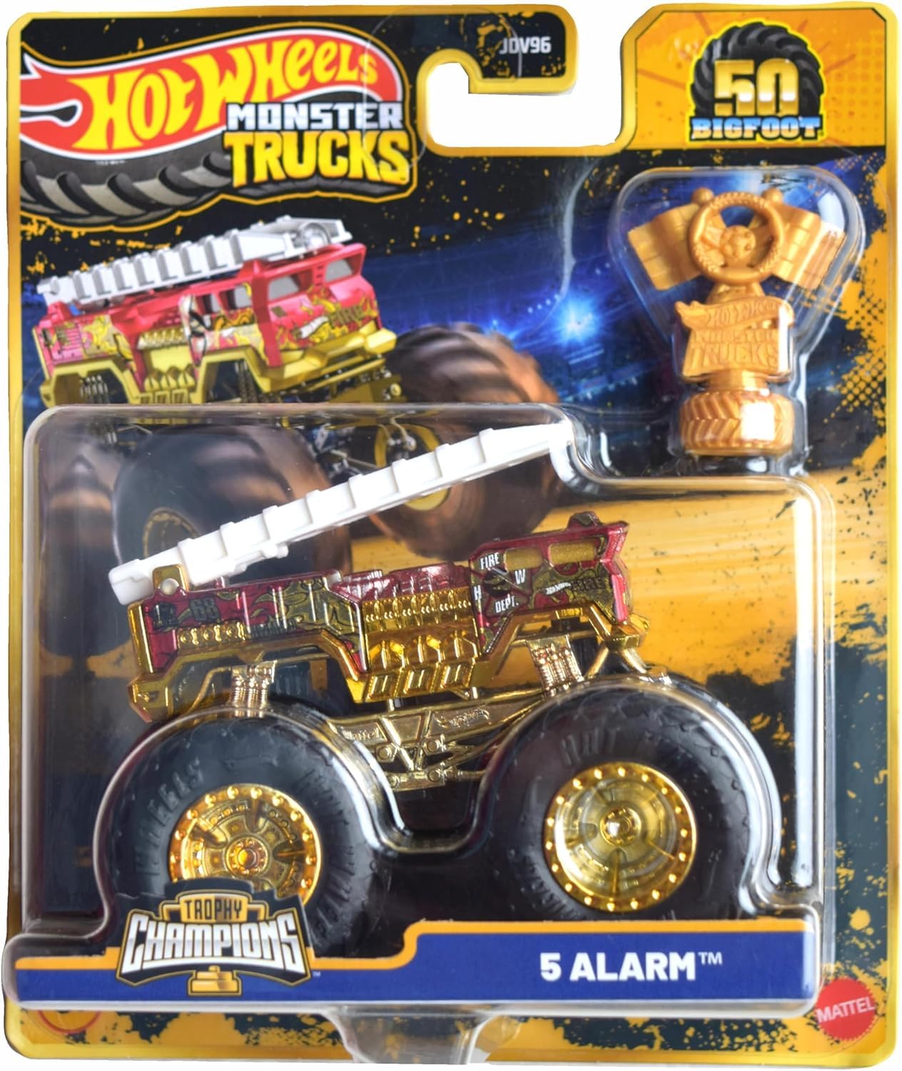 Hot Wheels Monster Trucks 1:64 Scale Trophy Champions Gold Chrome 50th Bigfoot Anniversary Collection You Choose Bone Shaker 5 Alarm Gunkster Mega Wrex Tiger Shark (5 Alarm)