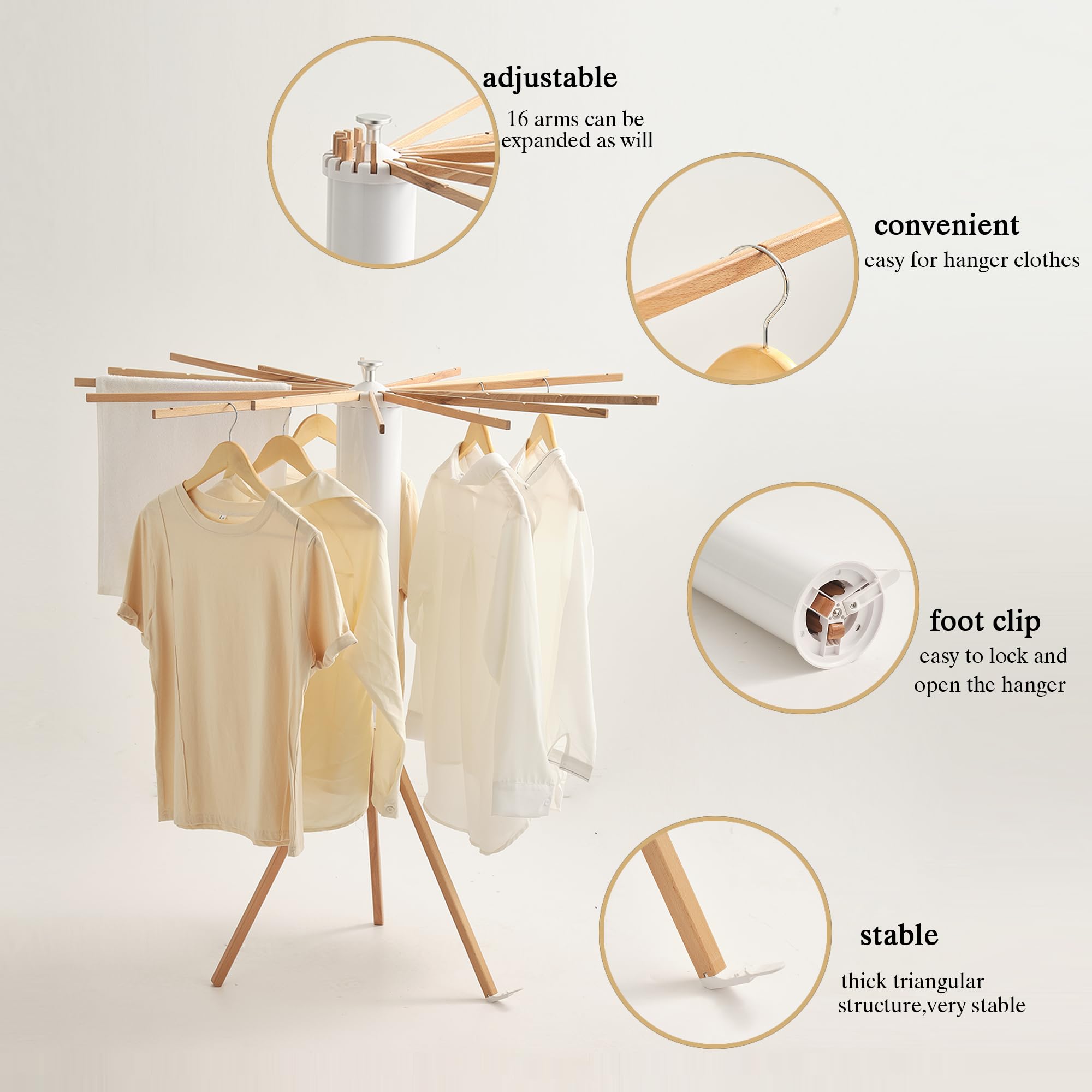 SONICA Drying Rack Clothing,Clothes Drying Rack Foldable Portable, Tripod Wooden Laundry Rack Drying,Space Saving Collapsible Drying Racks for Laundry for Travel and Daily Family Use.