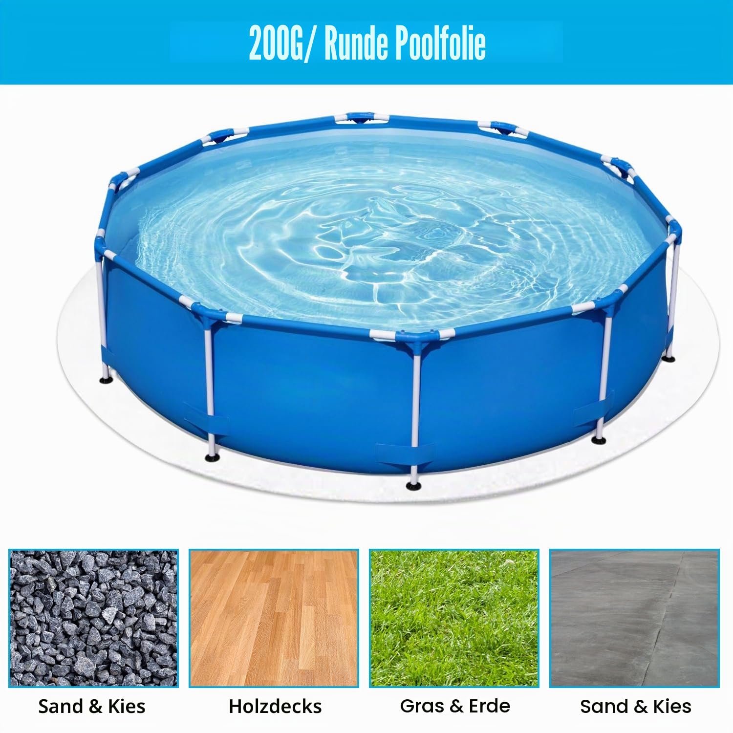 YumSur Pool Bodenplane 4M,Runden Poolmatte,Poolunterlage Bodenschutzplane Bodenmatte Poolunterlage Matte,Tragbares Spa Pool Zubehör,Schwimmbecken Matte Faltbarer,Whirl-Pool Unterlage (Runden 400CM)
