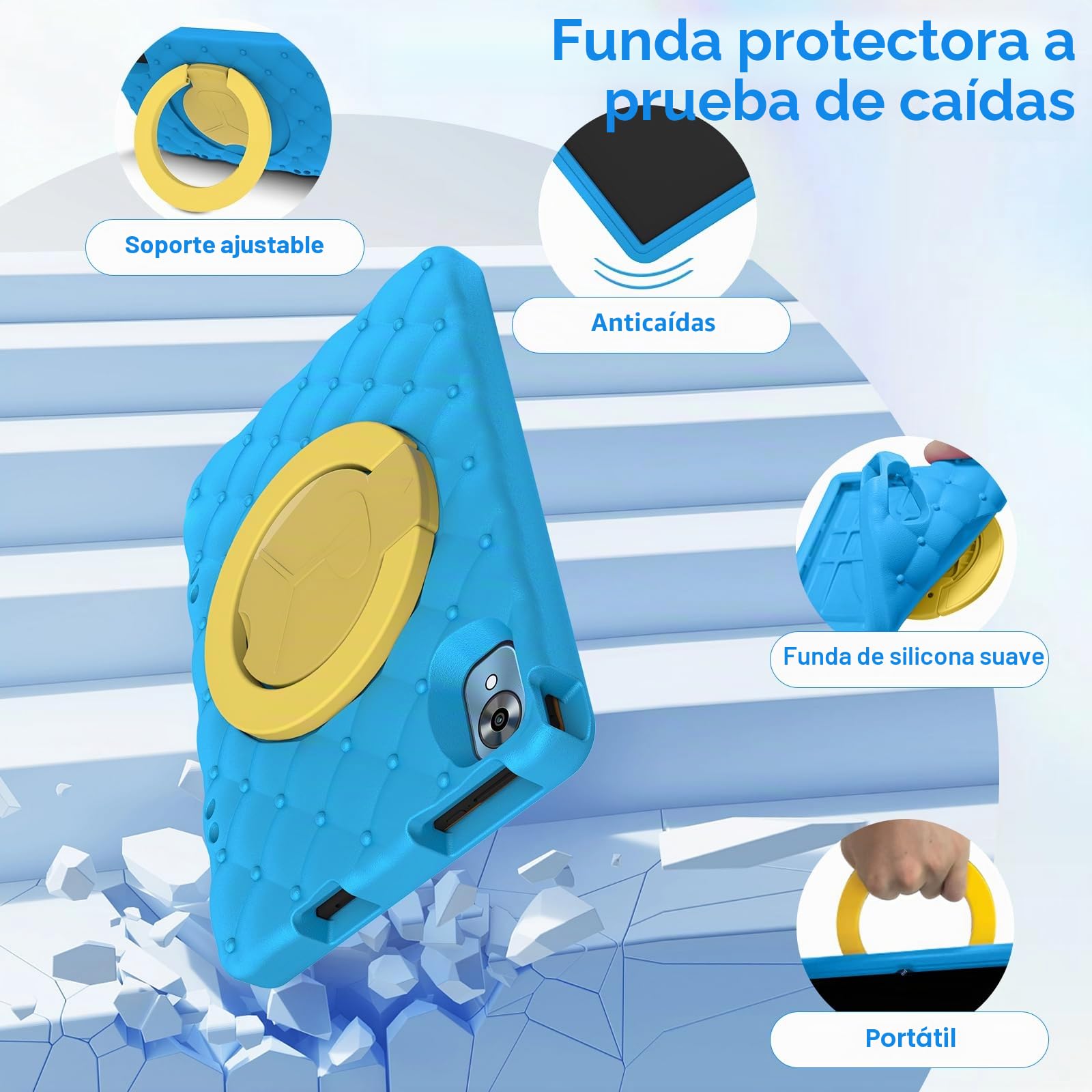 DMOAO Tablet para Niños 10 Pulgadas Android 15 con 30 GB RAM, 5G WiFi 6, Control Parental, 8-Core, 8MP + 5MP, 6000 mAh, Tablet Infantil con Funda Protectora EVA + Soporte 360° Giratorio, Zafíreo