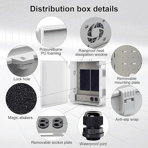 Miniatura 7 de Caja de conexiones eléctricas para exteriores con salida de alta potencia, 16"H* 12"L* 5.9"W, ABS resistente al agua recinto con panel de montaje