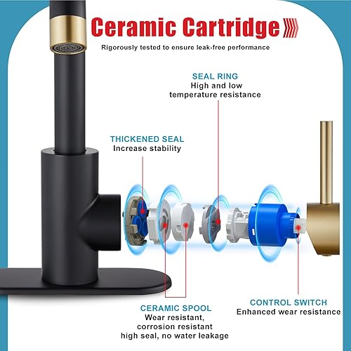 Miniatura 4 de Midanya Grifo de lavabo de baño de una sola manija, grifo de tocador pequeño con boquilla de rotación de 360 con placa de cubierta, mangueras de