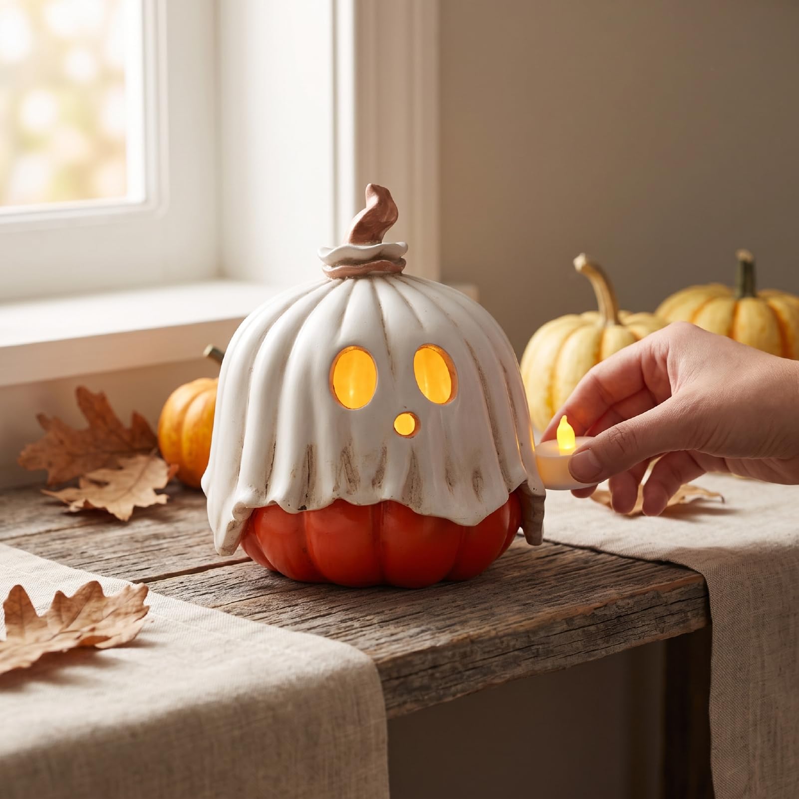 Fockety Portavelas Calabaza, Contenedor de Dulces de Resina Led sin Llama