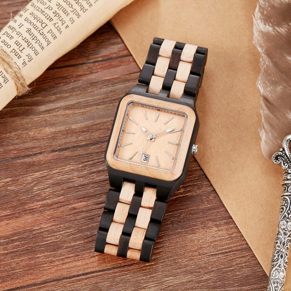 Reloj de madera rectangular de los hombres Movimiento de cuarzo Relojes de madera para hombres relojes para hombre