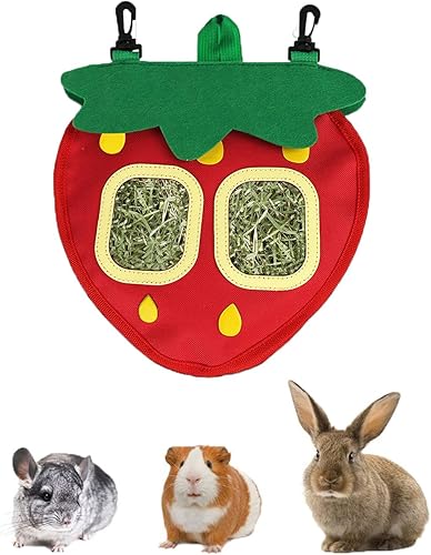 Comedero colgante de heno de conejo, bolsa de alimentación de heno de conejillo de indias de 2 agujeros, almacenamiento de tela Oxford 600D colgante