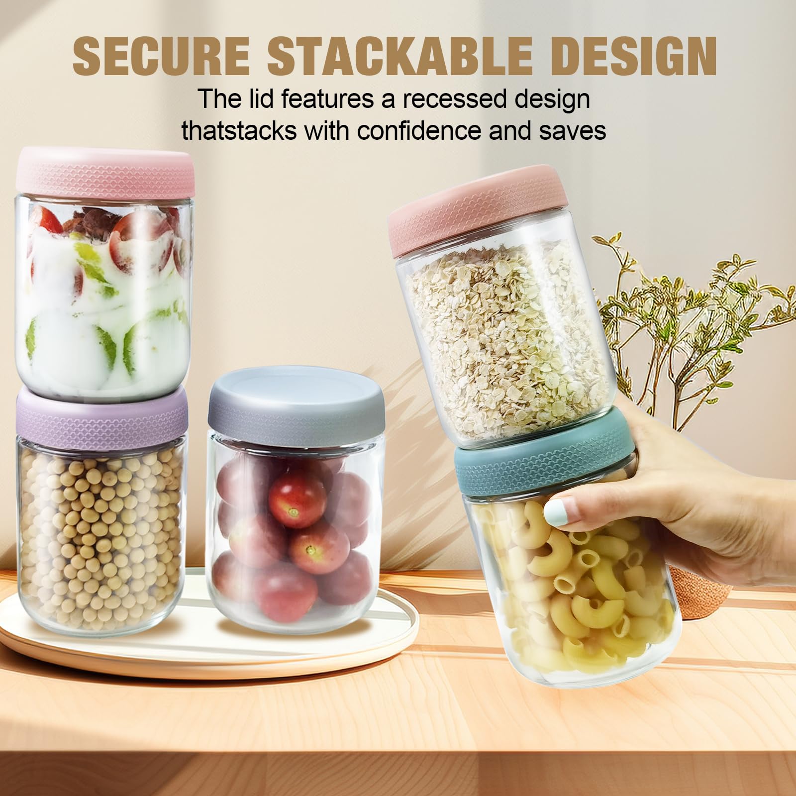 Lot De 6 Bocaux En Verre 300 Ml Avec Couvercles - Pour Avoine, Yaourt, Confiture - Réutilisables Et Étanches