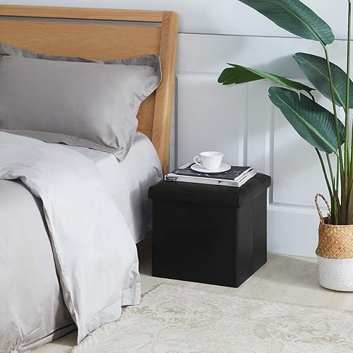 Miniatura 7 de YOUDENOVA Otomana plegable de almacenamiento de 15 pulgadas, cajas de almacenamiento en cubos, otomana pequeña con asiento acolchado de espuma,