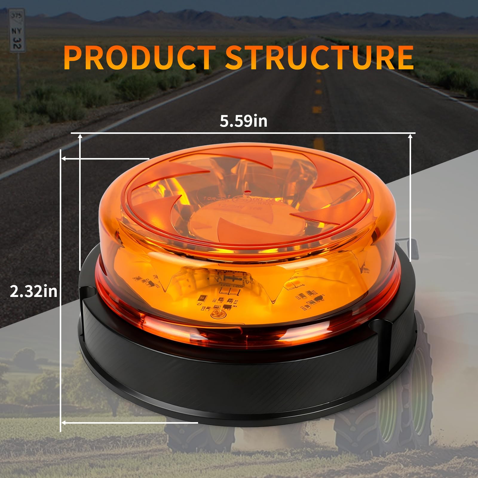 WE LITING Amber LED Strobe Roof Light Super Bright 48 LED Car Roof Top