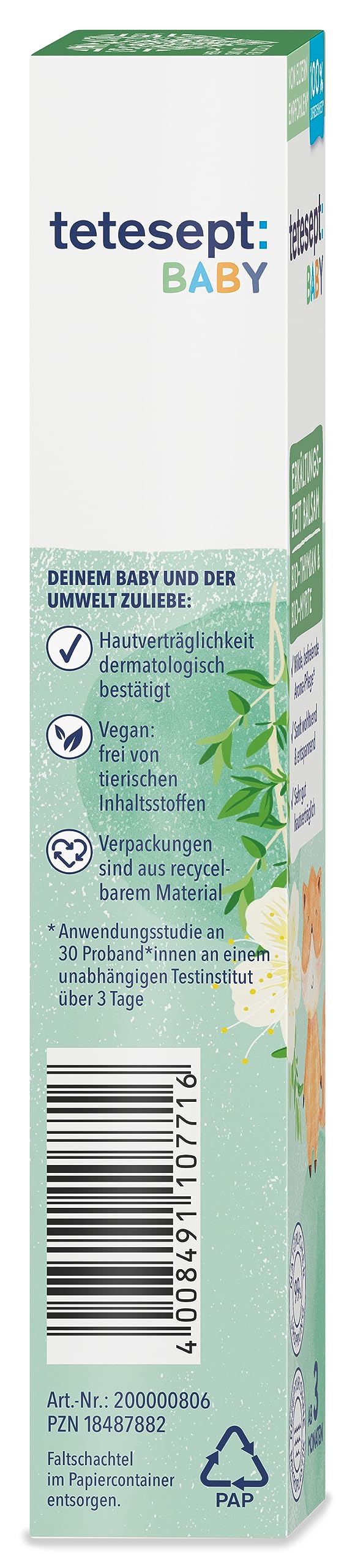 tetesept Bálsamo para bebés de 30 ml – Aceites aromáticos de tomillo orgánico y mirto orgánico para un efecto de fragancia liberador – Aroma suave y relajante cuidado para bebés a partir de 3 meses