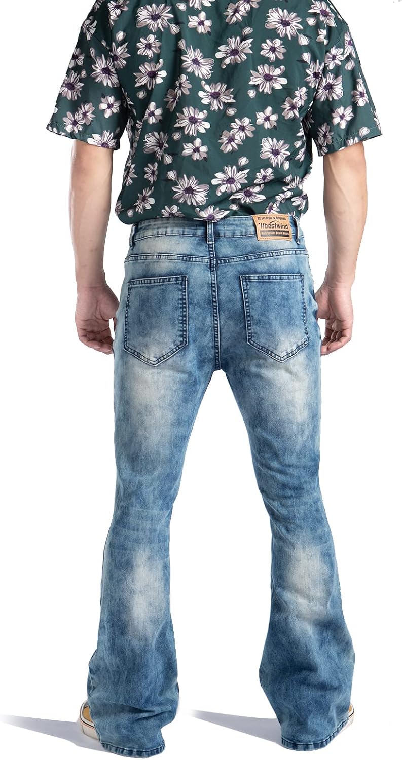 Wbestwind 70s Disco Pants for Men Relaxed Stretch 60s 70sBell Bottom Fit Comfort Flared Retro Leg Denim Vintage Jeans - Image 6