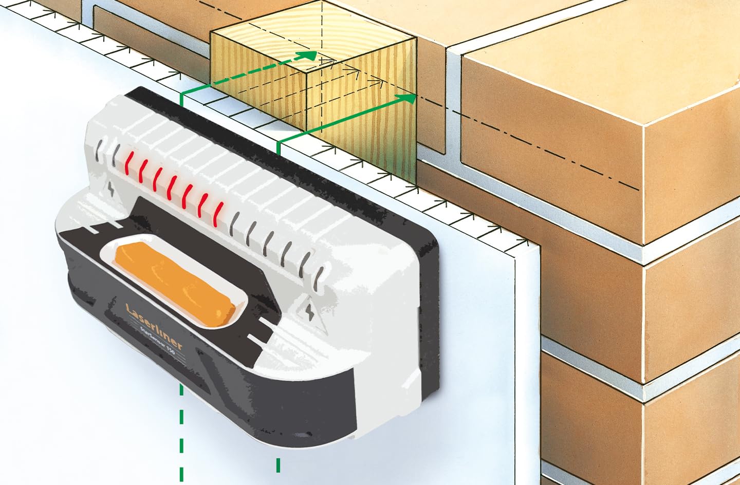 Laserliner StarSensor Plus Détecteur Scanner Mural | Détection Bois et Câbles sous Tension, Cloisons Sèches, Alerte de Tension Permanente, Piles Incluses, Mallette Incluse