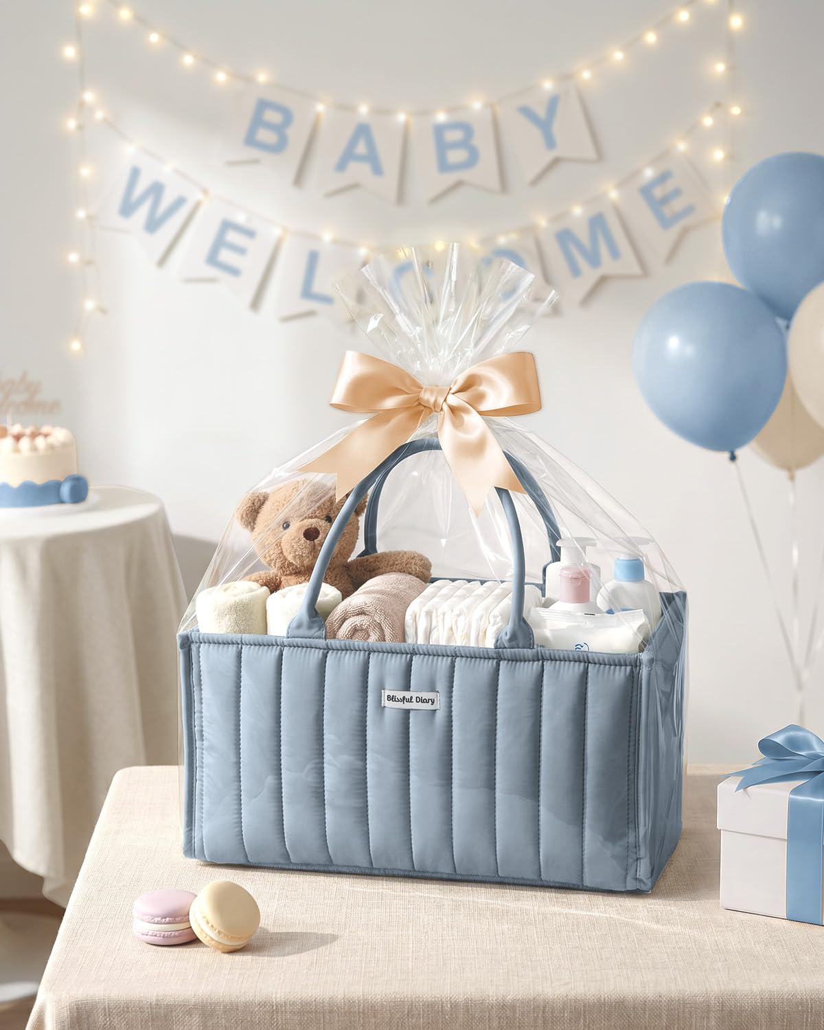 Blissful Diary Organizador de pañales para bebé, elegante cesta de
