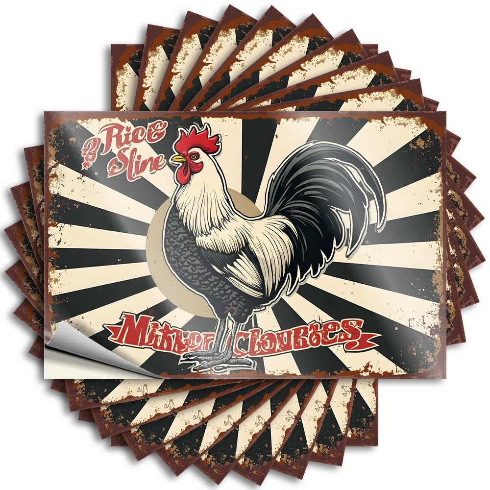 Decal Bedroom Decorations Durable Vinyl - Rice & Shine: Rooster's Morning Call Cover for Student Use(8X12CM)