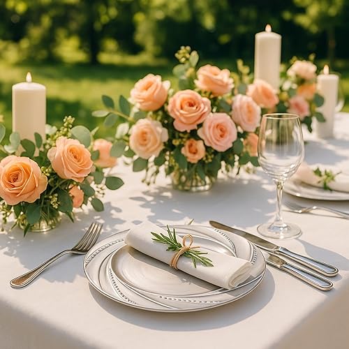 Miniatura 7 de ZENFUN Paquete de 12 platos de carga de plástico plateados, cargadores redondos de 13 pulgadas, cargadores decorativos para cena, cargador en