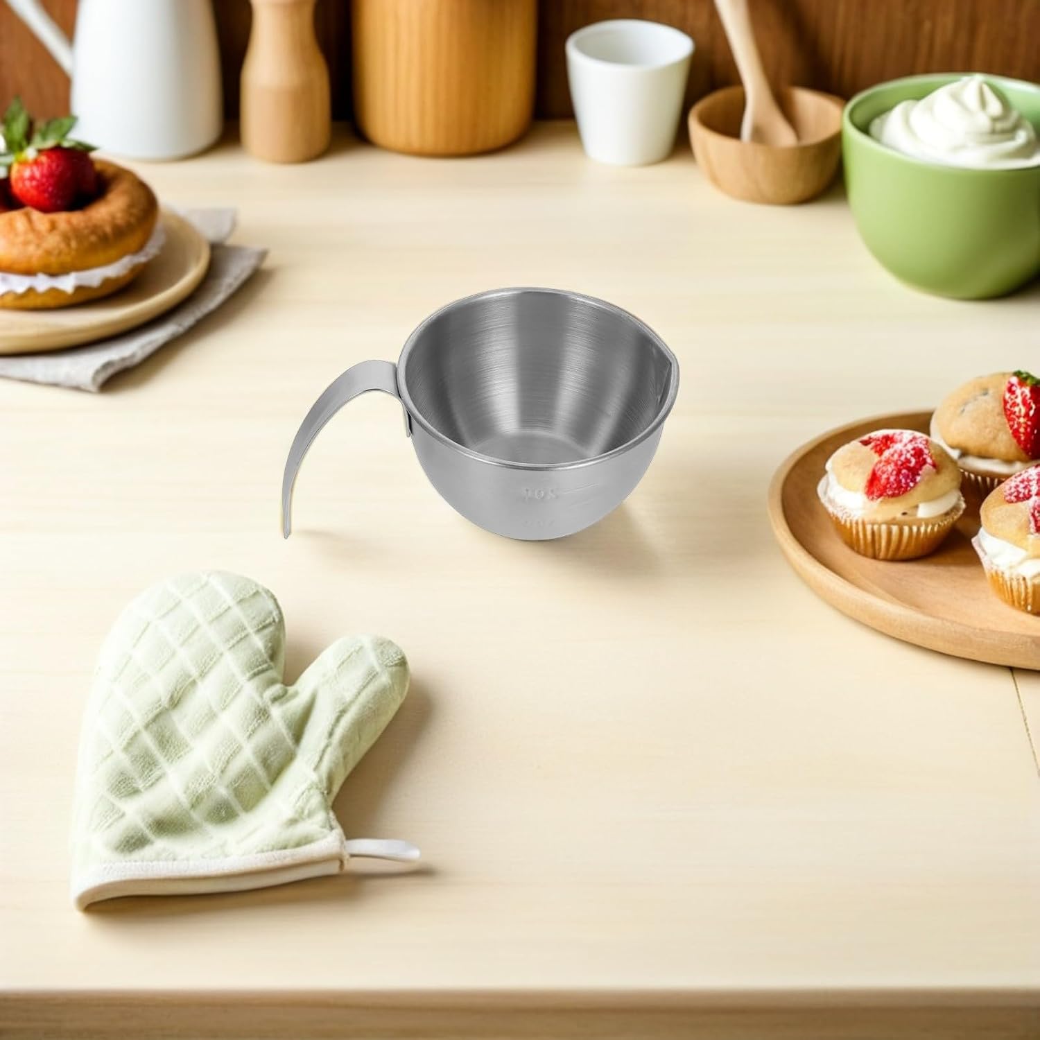 Operitacx 2pcs Stainless Steel Mixing Bowls, Measuring Cup with Pour Spout and Handle, 200ml Graduated Metal Food Prep Container for Rice, Egg Beating Batter