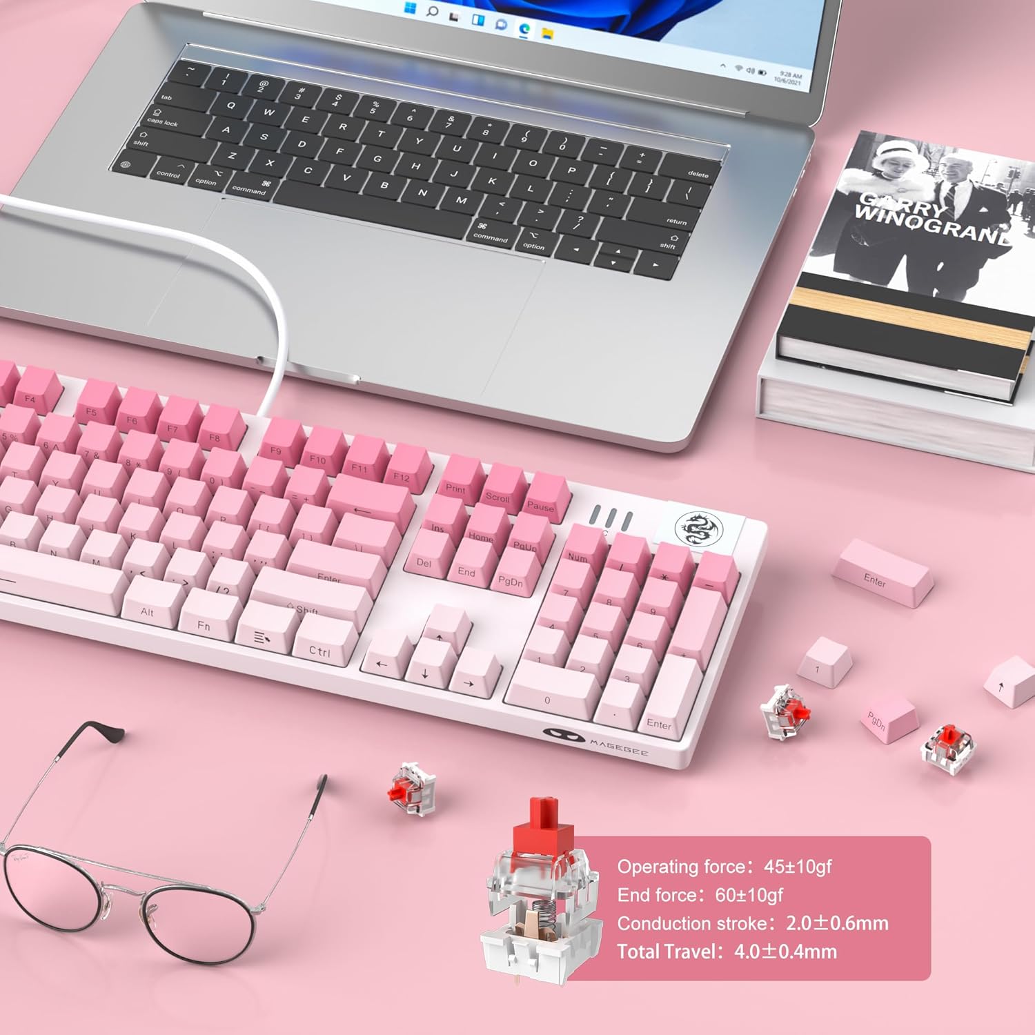 MageGee Mechanical Gaming Keyboard, Wired USB RGB Backlit Keyboard, 104-Key 100% Anti-Ghosting Mechanical Keyboard with Red Switches, Side-Printed Keycaps for Windows PC & Mac