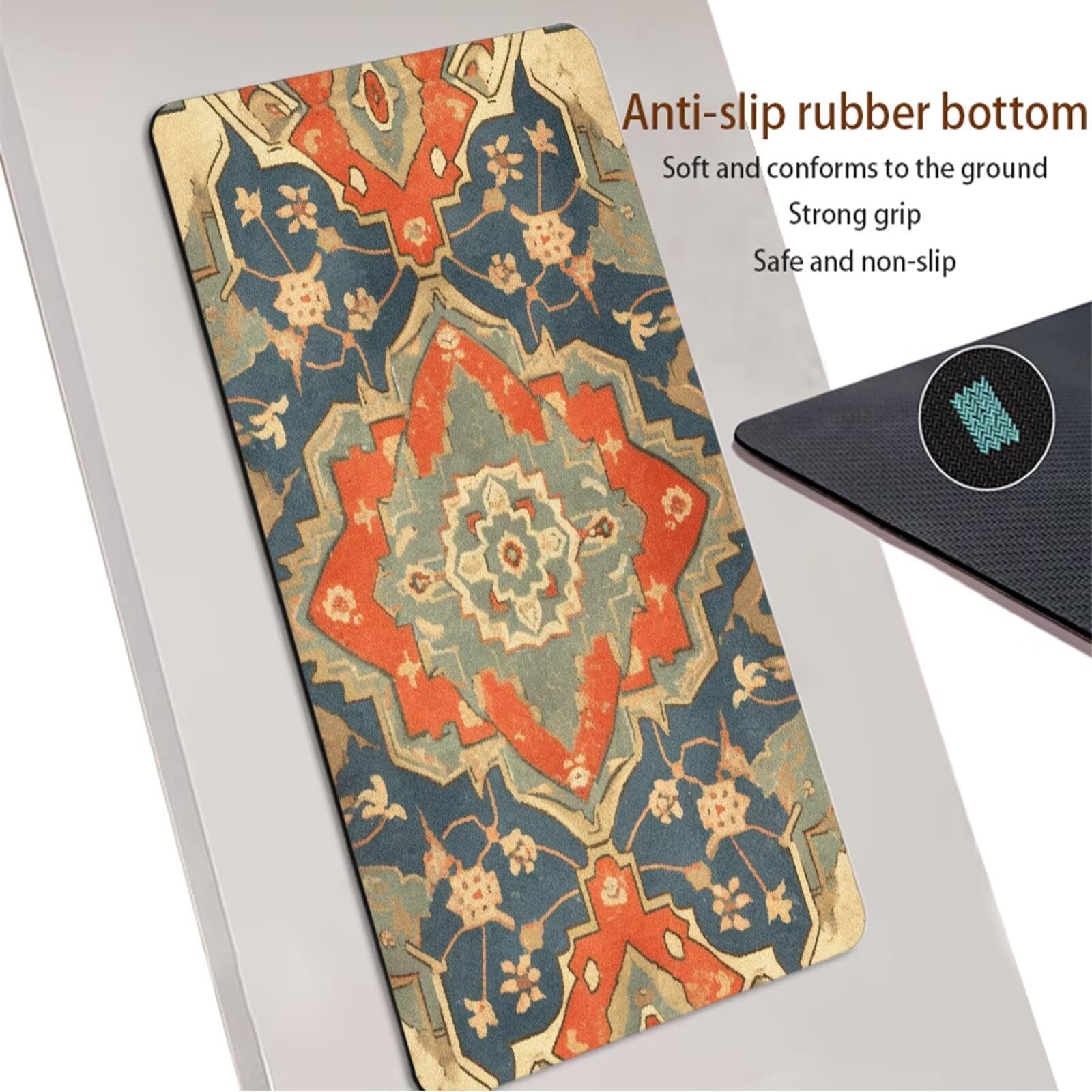 Badezimmerteppich 80x150cm Badteppich Badvorleger Rutschfest Waschbar, Dünn Badematte Absorbierender Schnelltrocknend, Bathroom Mat für Dusche, Badewannenmatte, Badewannen Bad Teppich Tradition 7-1259