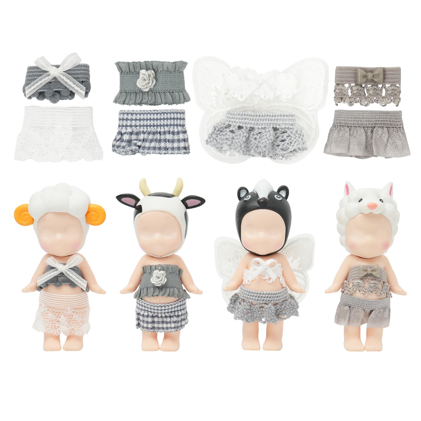 4 Sets Mini Doll Clothes for Sonny Angel, fit for 3 Inch Collectible Dolls for Adult Collectors, Includes Tops and Skirts for Display and Decoration (Frosted Lace Angel)