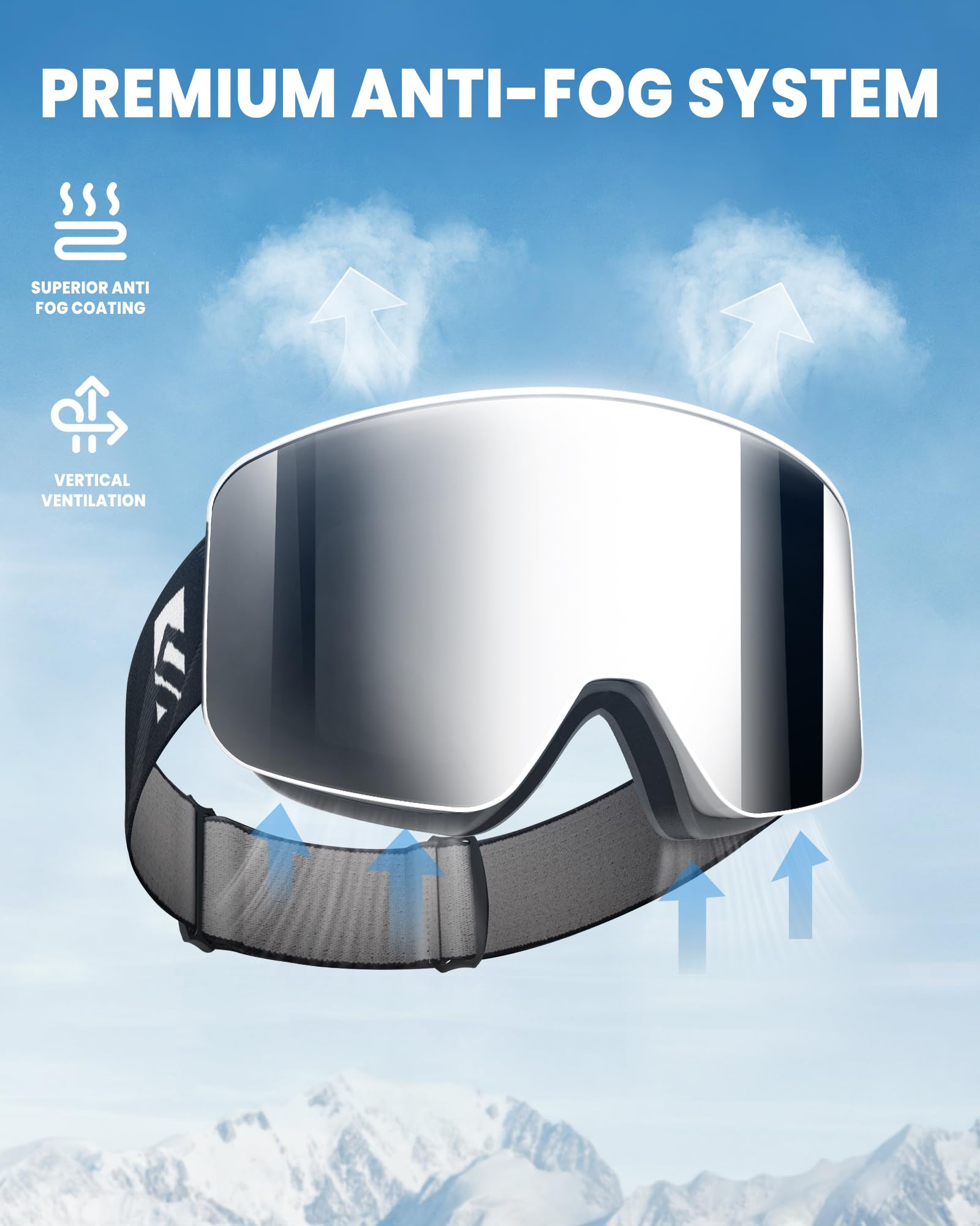 SNOWER Occhiali da sci, OTG, anti-appannamento, occhiali da neve HD, protezione UV400, per uomo, donna, ragazzi