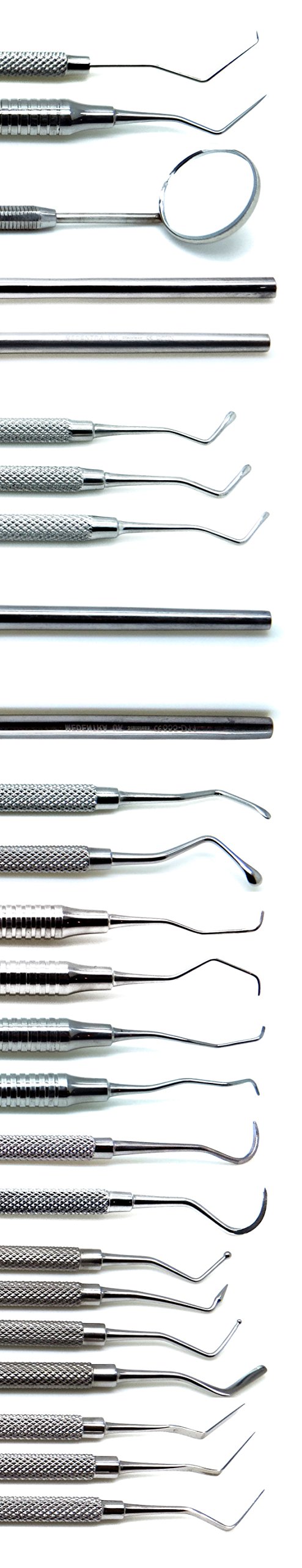 25 Pcs Premium Dental Professional Basic Set Explorers Probes Excavators Spreaders Curettes Scalers Mirror Filling Instruments