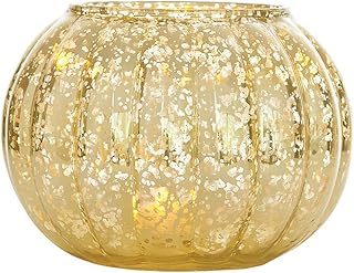 Luna Bazaar Large Vintage Mercury Glass Vase or Candle Holder (5-Inch, Autumn Design, Gold) - Decorative Flower Vase - for Parties, Weddings, and Homes