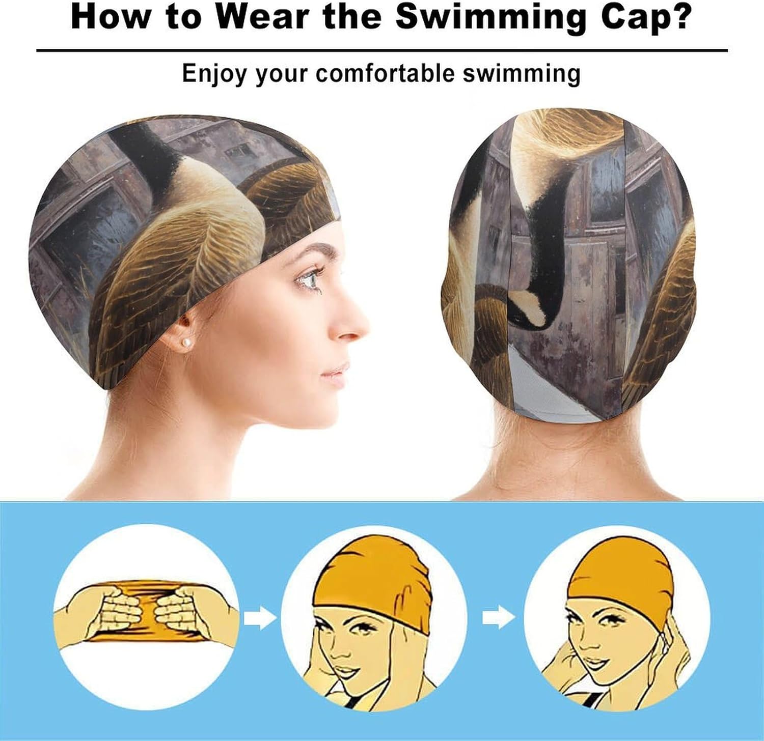 Geese Winter Barn Snowy Scene Womens Swim Cap for Men Adult Swimming Hat Curly Short Medium Long Hair