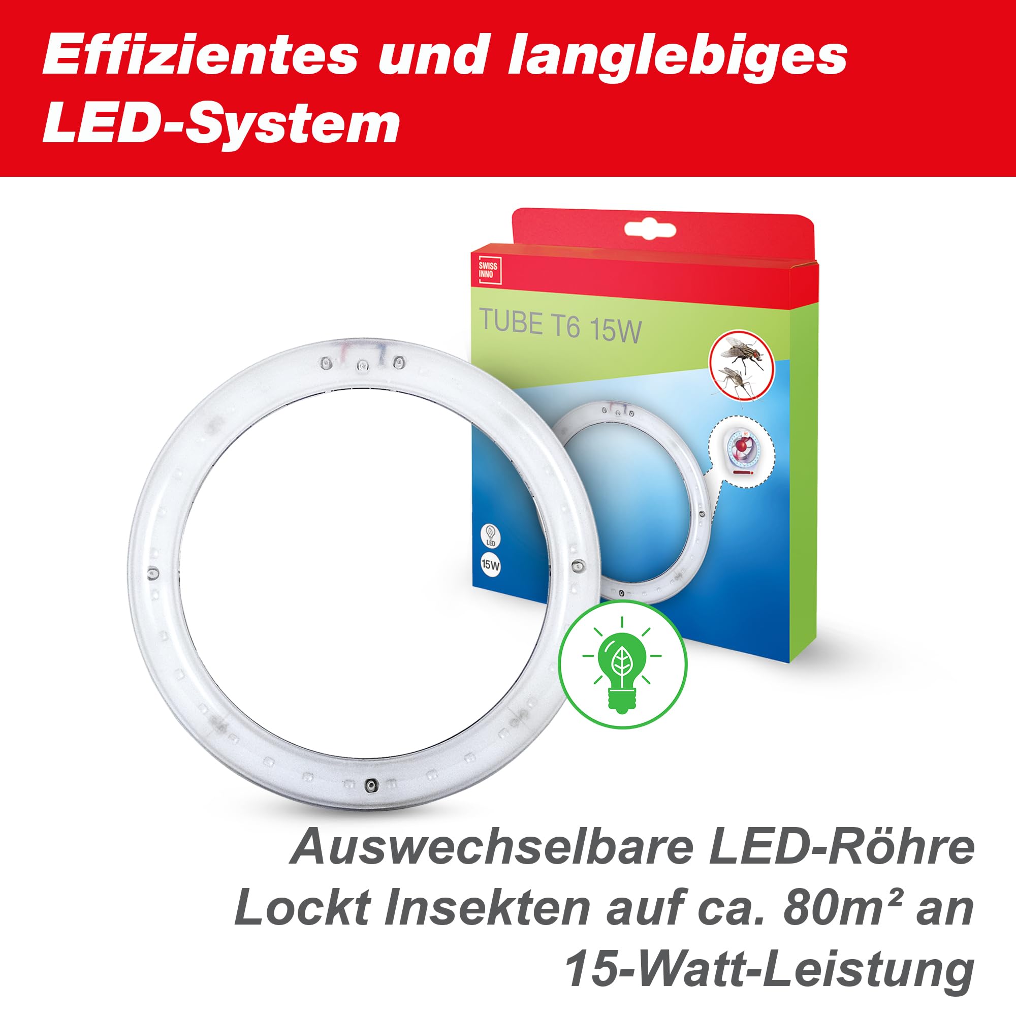 SWISSINNO Insektenvernichter - Insektenfänger 15 Watt LED - Snapy Insektenfänger - Spinnenfänger - Mückenlampe Fliegenfalle - Mückenfalle Mückenschutz - Gegen Mücken + Fliegen im Innen