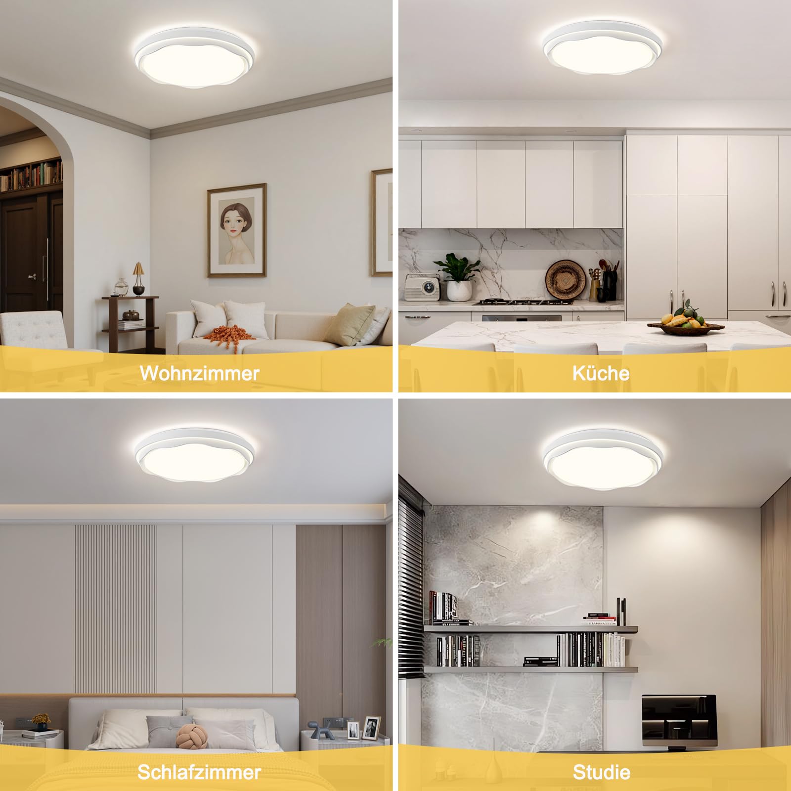 Qamra 49cm Lámpara Techo LED de, Lámpara de Techo Acrilico Blanca Redondo | Plafon Led Techo Moderna, Estilo Minimalist para Salone, Dormitorio, Cocina, Entrada, despacho