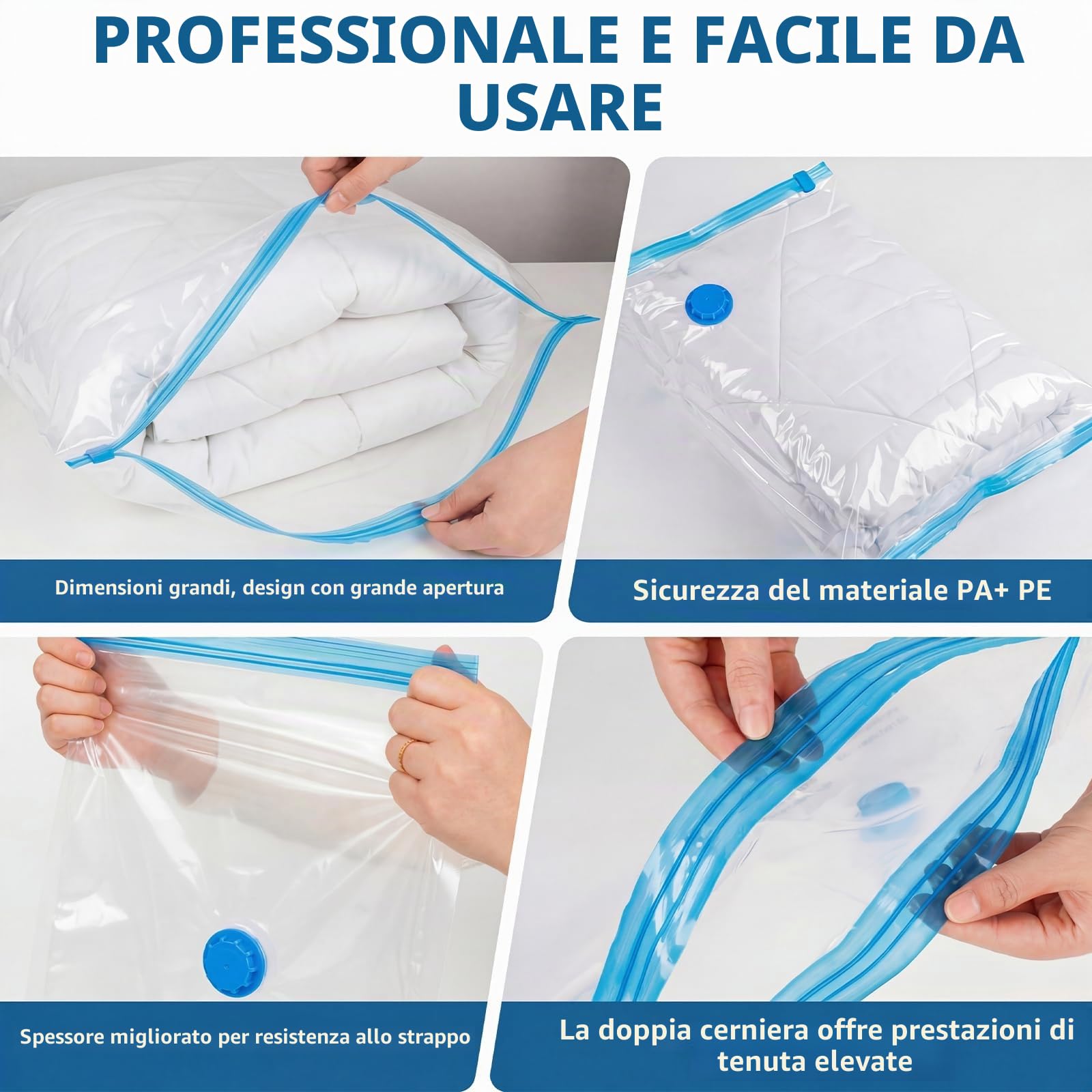 4 Pezzi Scatole per Vestiti,4 Sacchetti Sottovuoto Vestiti Salvaspazio e 1 Pompa,Contenitori per Armadio Salvaspazio Pieghevole,con Manico rinforzato per Trapunte,Coperte,Biancheria da Letto