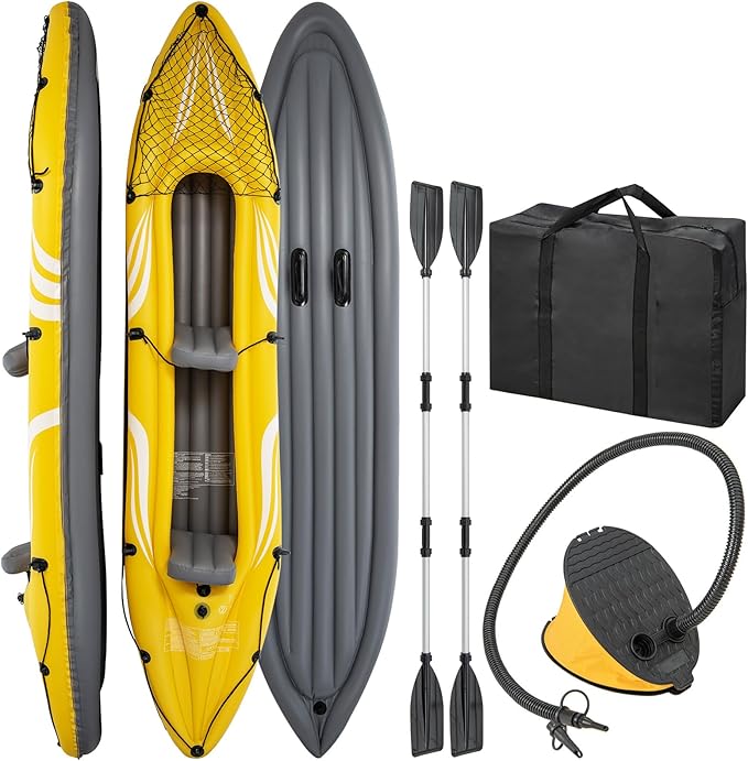 COSTWAY 2 Person Inflatable Kayak, Portable Sit in Canoe with Removable