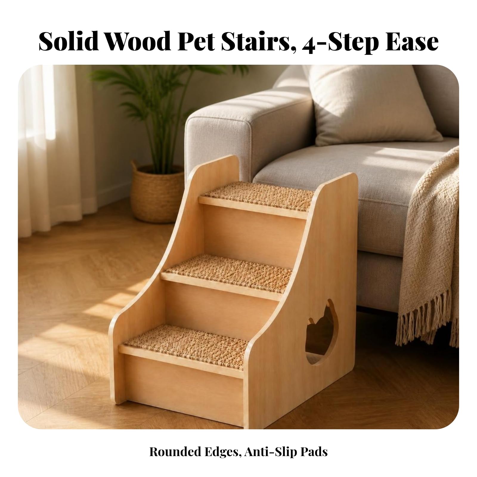 Gradini per Cani in Legno Robusta, 30 Cm X 46 Cm X 40 Cm | Superficie Antiscivolo Intrecciata, Mobile, per Soggiorno