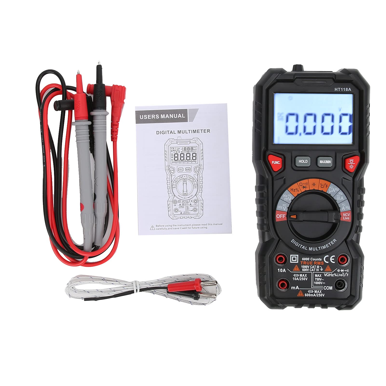 Multimètre numérique HT118A avec plage automatique – Testeur de tension multifonction et compteur de courant pour la maintenance des électriciens – Outil de mesure professionnel