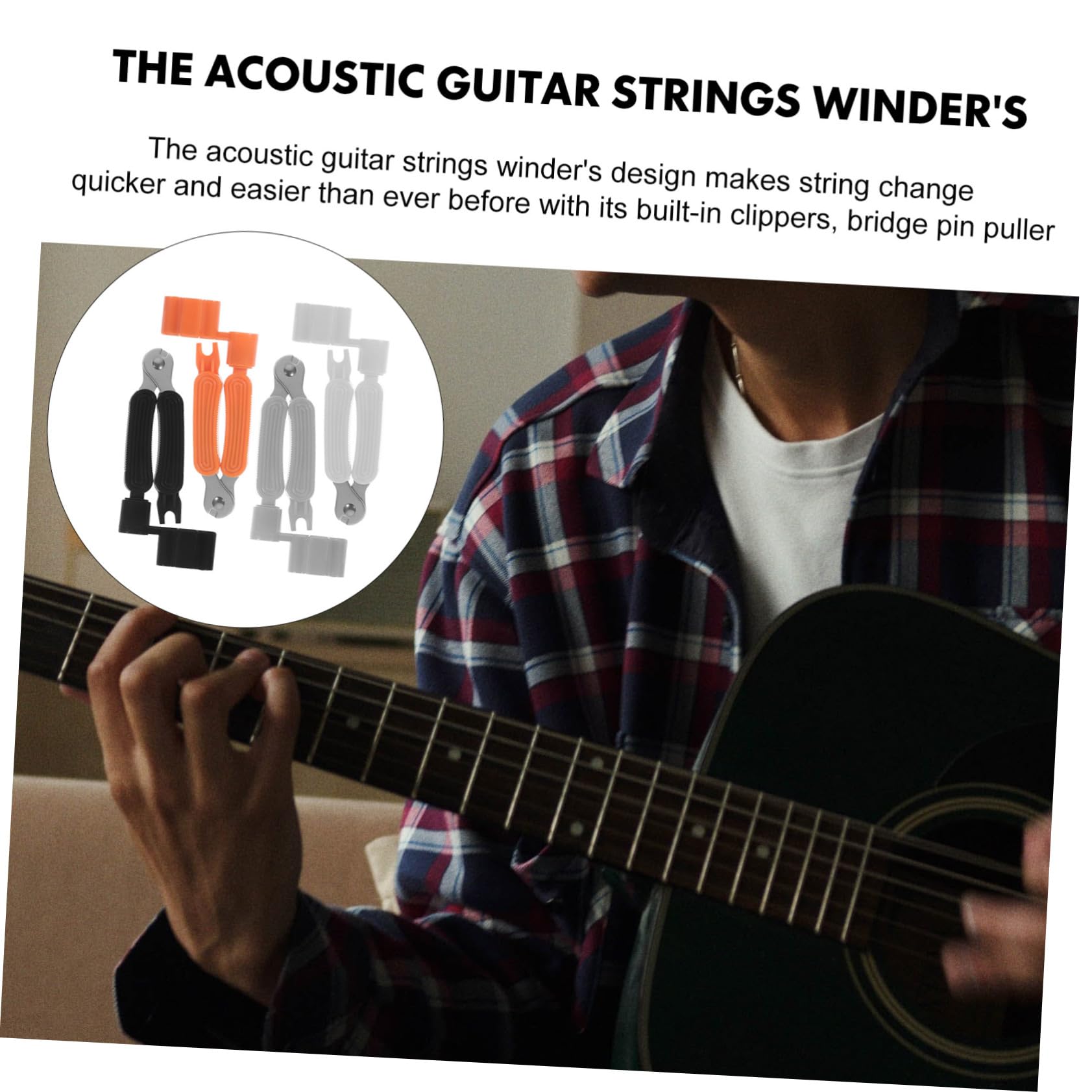 ULDIGI 4pcs Guitar String Winder Cutter Set Bridge Pin Puller String Clipper Guitar String Tool Acoustic Guitar Strings Winder Colorful Pack