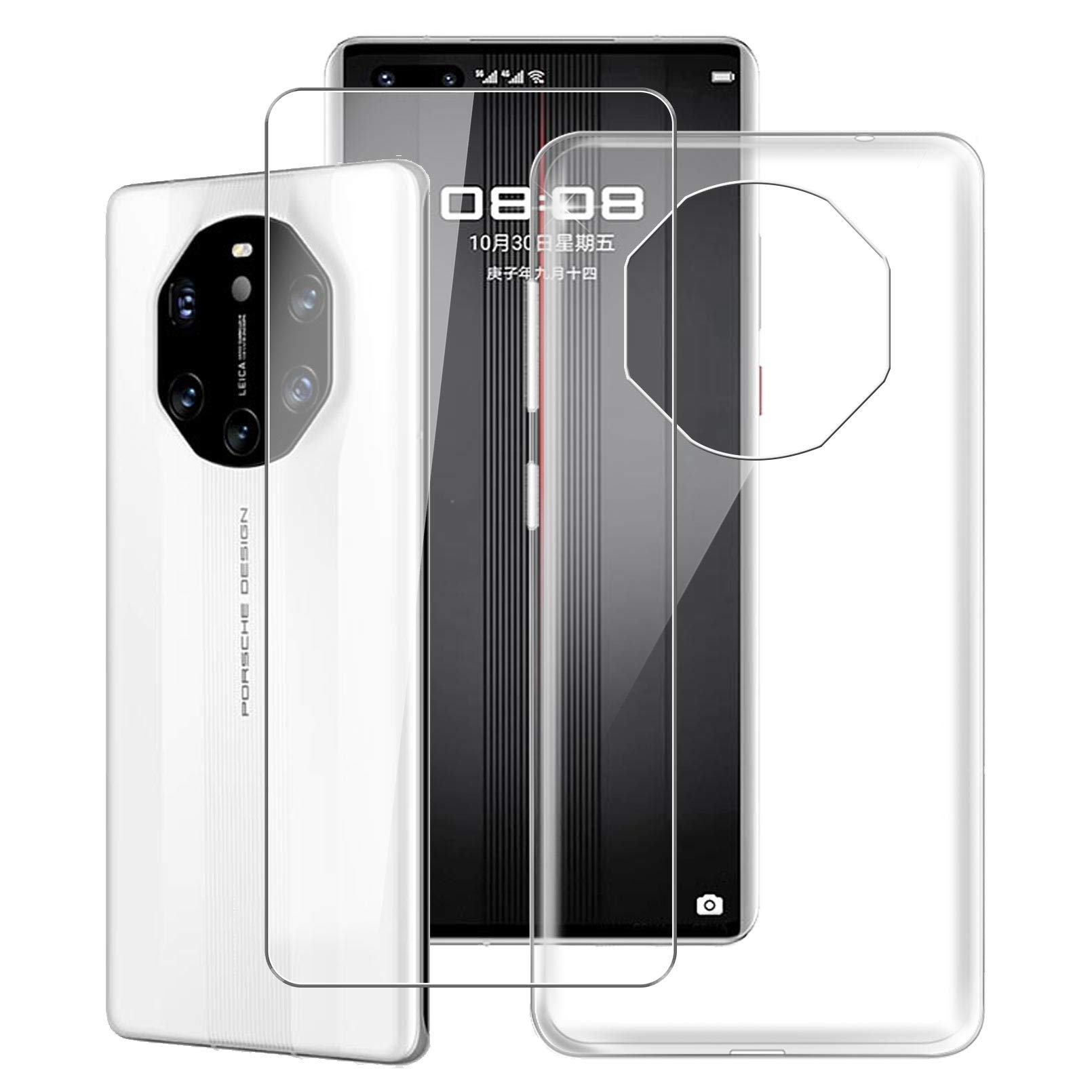 HHUAN Phone Case for Huawei Mate 40 RS Porsche (6.76 inch) with Tempered Glass Screen Protector, Clear Bumper Soft Silicone TPU Back Shell, for Huawei Mate 40 RS Porsche Anti-Yellowing Cover - Clear