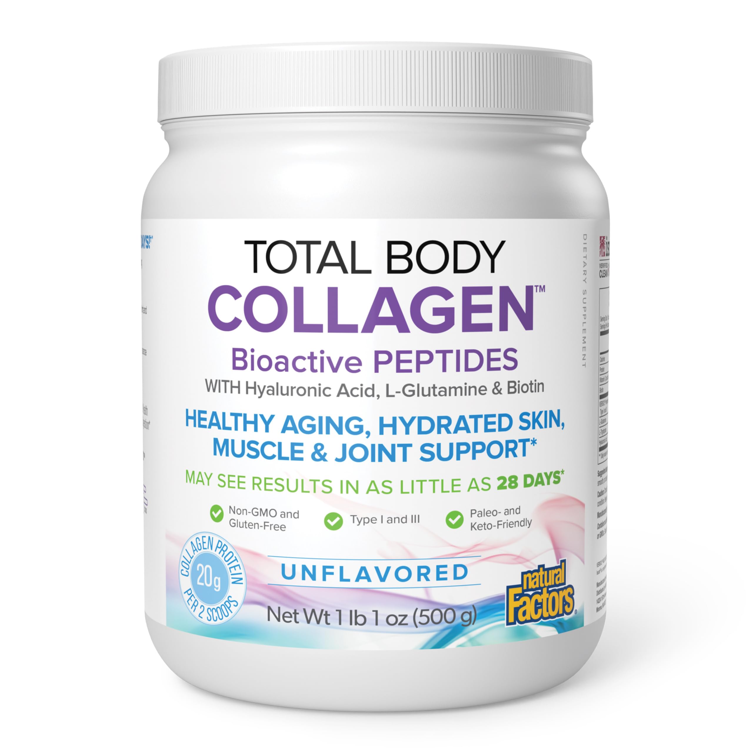 Natural Factors Total Body Collagen, Unflavored, 500 g (38 Servings) Unflavored 1.1 Pound (Pack of 1)
