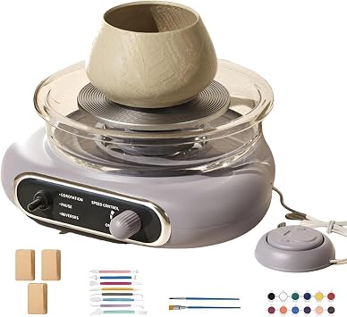 Mini Pottery Wheel Machine Kit, Electric Clay Wheel with Foot Pedal, Turntable Rotating Ceramic Adjustable Speed Small Clay Spinner Tool for Ceramic Pottery Making, Pottery Kit Lavender
