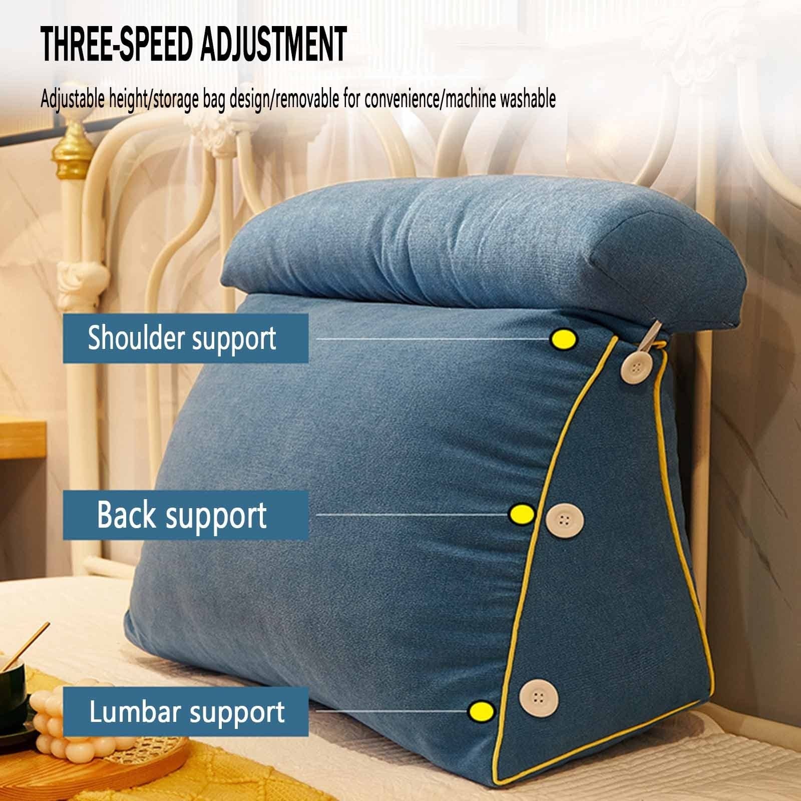 Lesekissen Keilkissen Plüsch-Dreieckskissen, Hüftstützkissen zum Lesen Arbeiten Bettsitzkissen (Color : Blue, Size : H50XW45XD22cm)