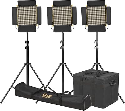 Ikan Onyx 3X 1 x 1 Bi-Color 3200K-5600K Adjustable LED Lighting Kit, DMX Ethernet and Wireless Remote Control, Barn Doors, Case and Stands Included OYB10-3PT-KIT - Black