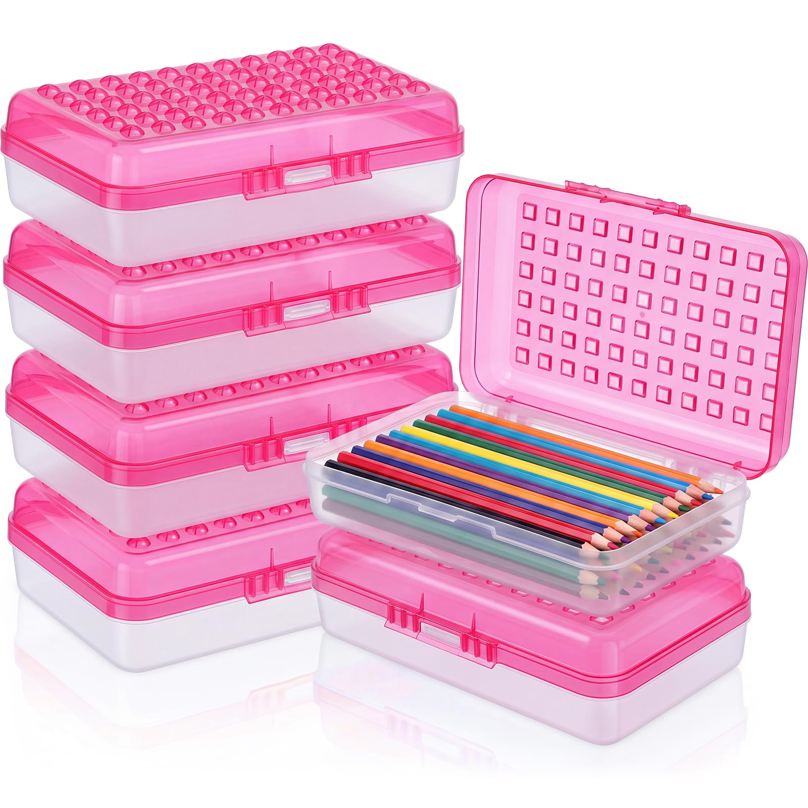 Blulu 6 Pack Plastic Pencil Boxes Bulk Large Pencil Case,Pink