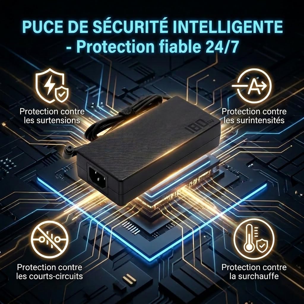 Adaptateur Secteur AC 180W ADP-180TB H Compatible avec ASUS ROG Zephyrus G14 GA401 GA401Q GA401i GA401iv GA401ih, Chargeur 20V 9A Cordon d'alimentation pour Ordinateur Portable TUF Gaming